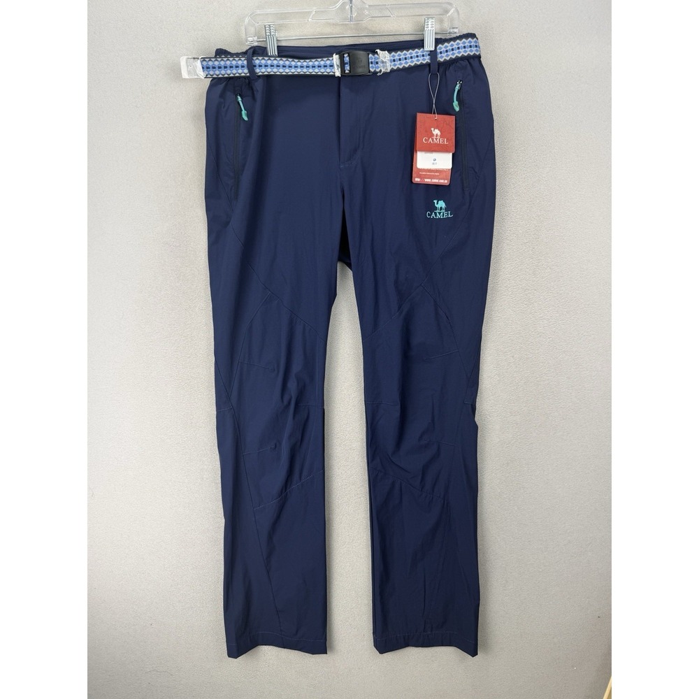 NWT Camel Mens 34x31 Navy Hiking Pants Nylon Belted Zip Pocket Outdoor